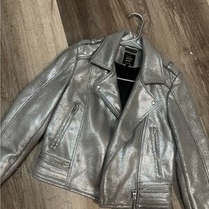 Blank NYC Shimmering Silver Leather Jacket